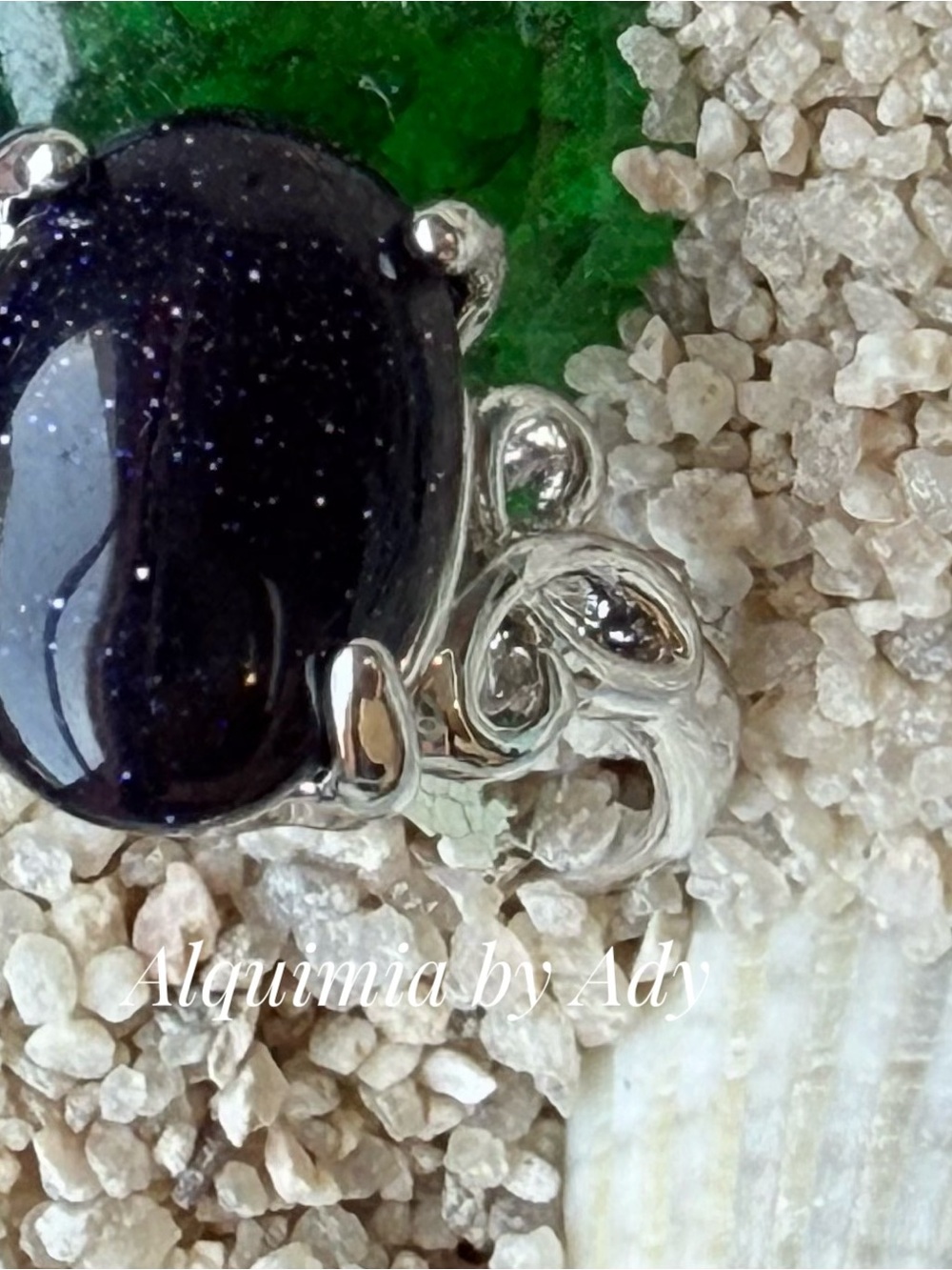Silver Ring with Sparkling Midnight Blue Stone SANDSTONE